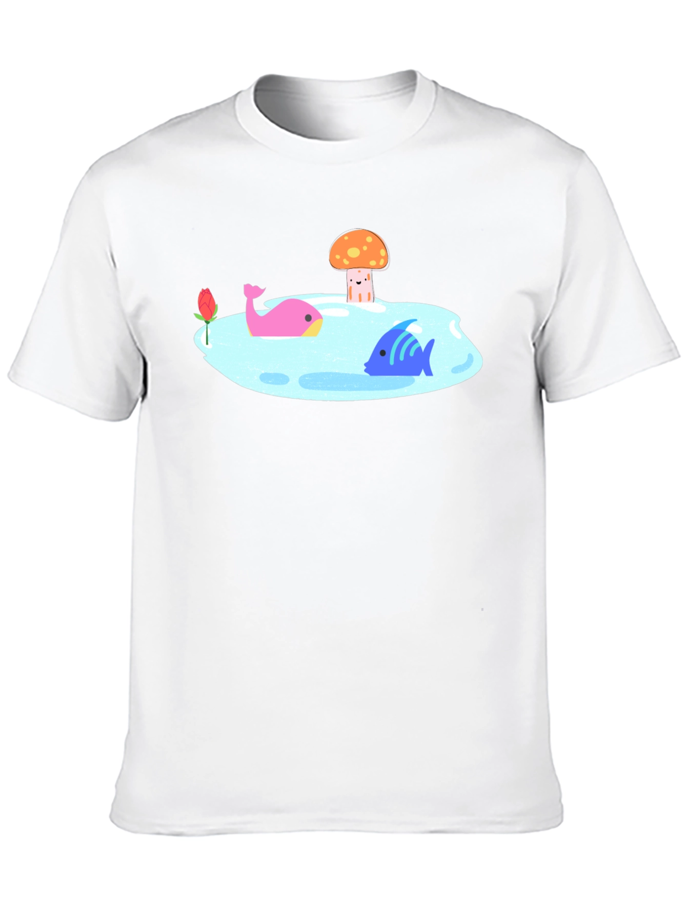 Black T-Shirt with Cartoon Lake Scene