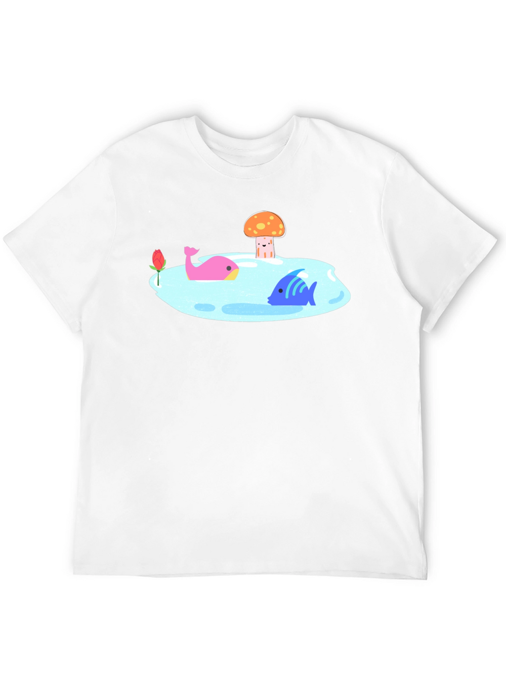 Black T-Shirt with Cartoon Lake Scene