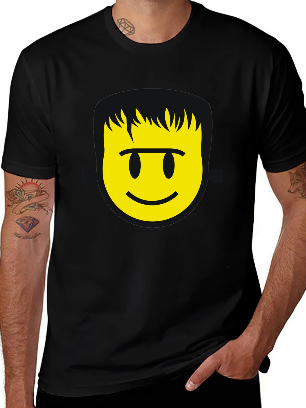 Smiley Face Graphic T-Shirt - Black Casual
