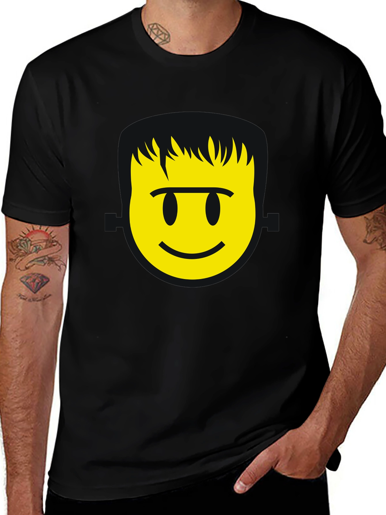 Smiley Face Graphic T-Shirt - Black Casual