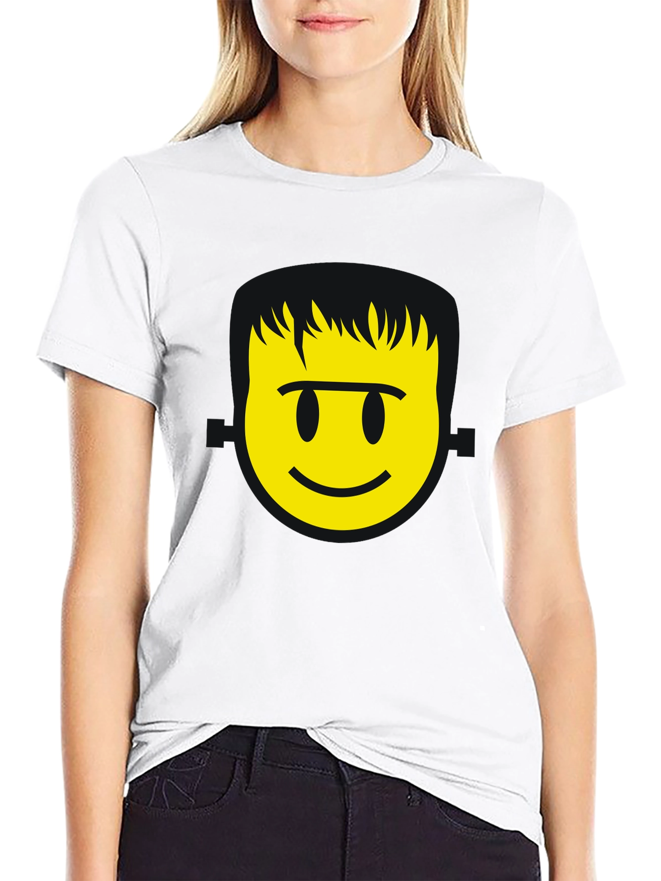 Smiley Face Graphic T-Shirt - Black Casual
