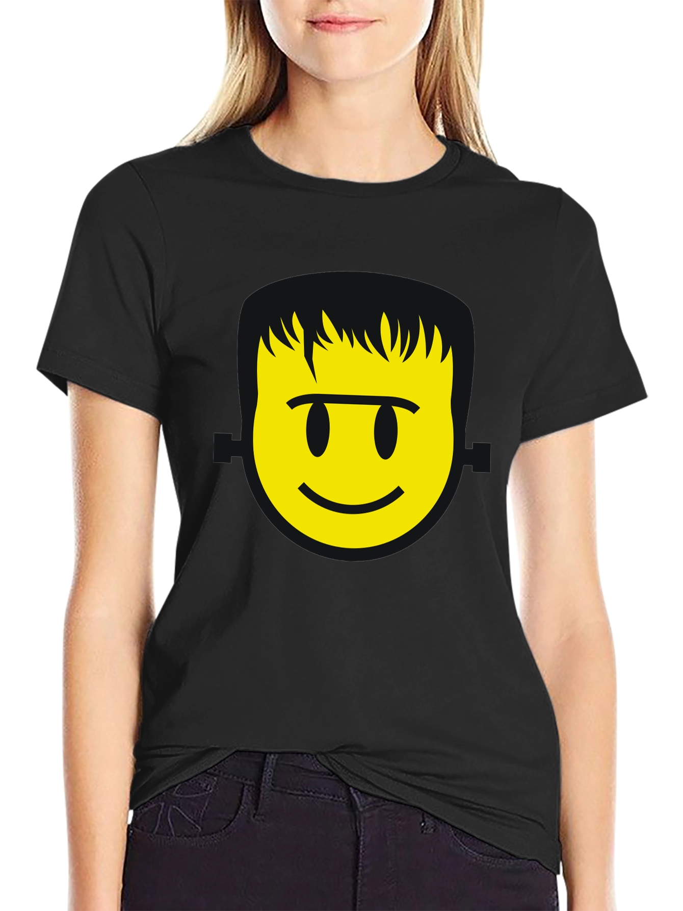 Smiley Face Graphic T-Shirt - Black Casual