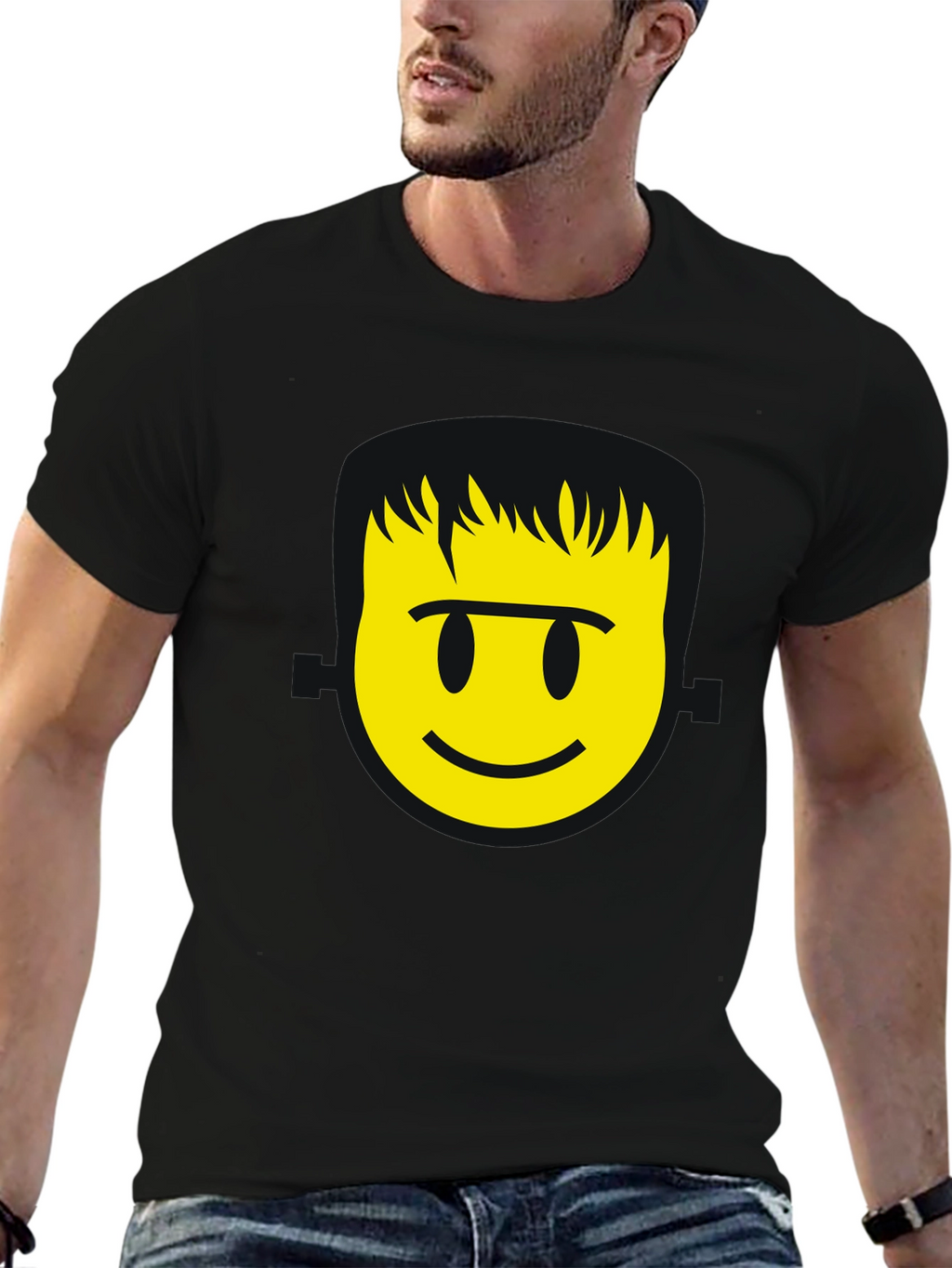 Smiley Face Graphic T-Shirt - Black Casual