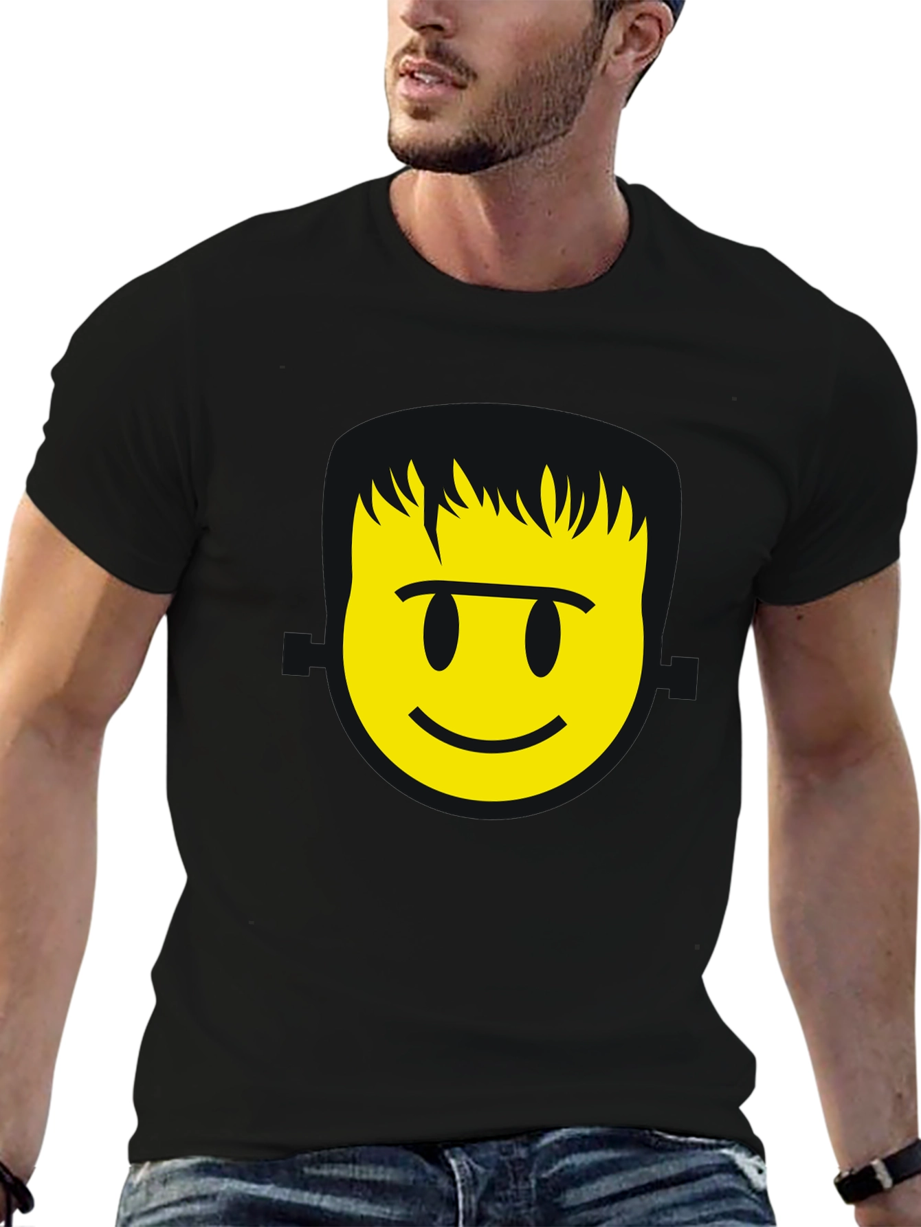 Smiley Face Graphic T-Shirt - Black Casual
