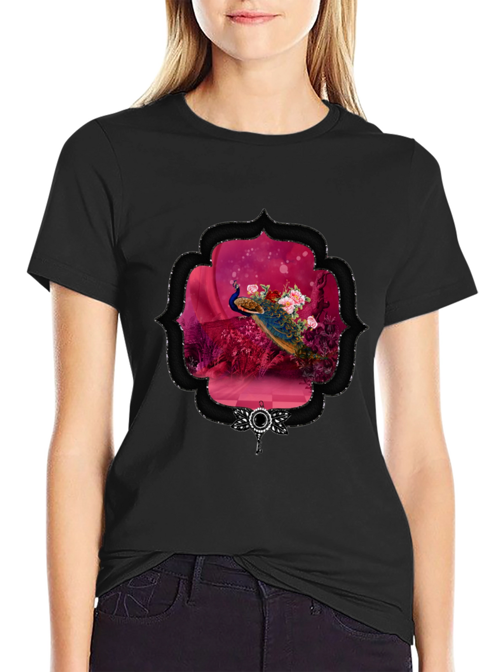 Peacock Floral Framed Graphic Tee