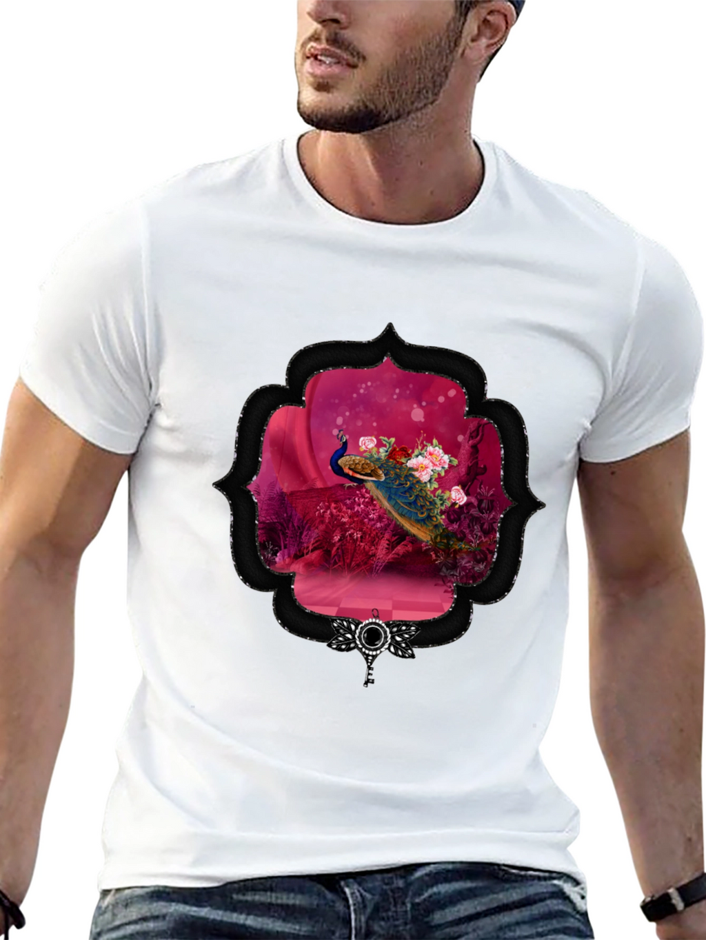 Peacock Floral Framed Graphic Tee