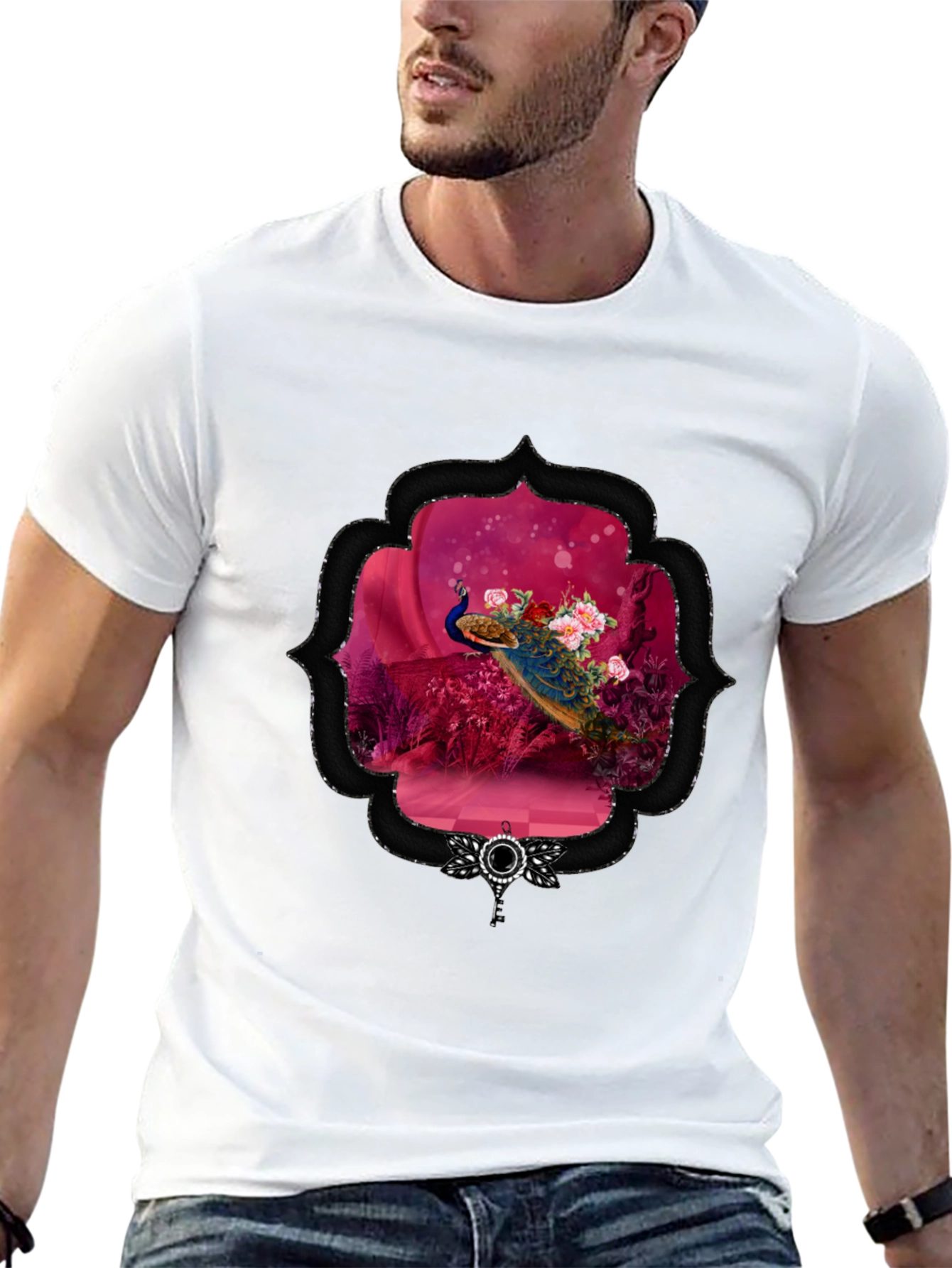 Peacock Floral Framed Graphic Tee