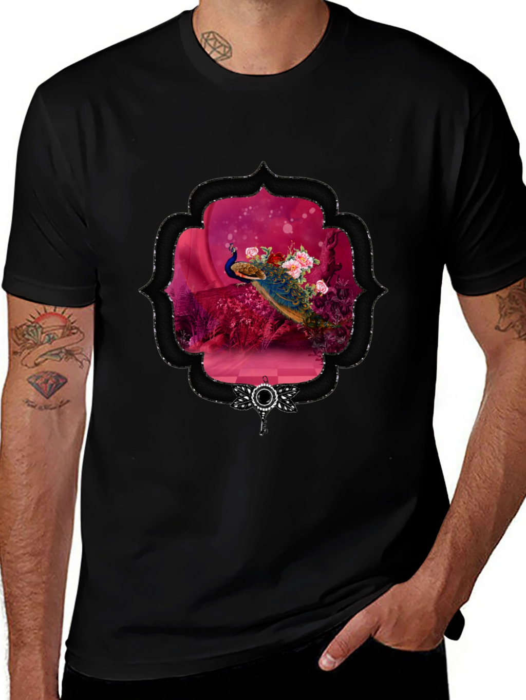 Peacock Floral Framed Graphic Tee