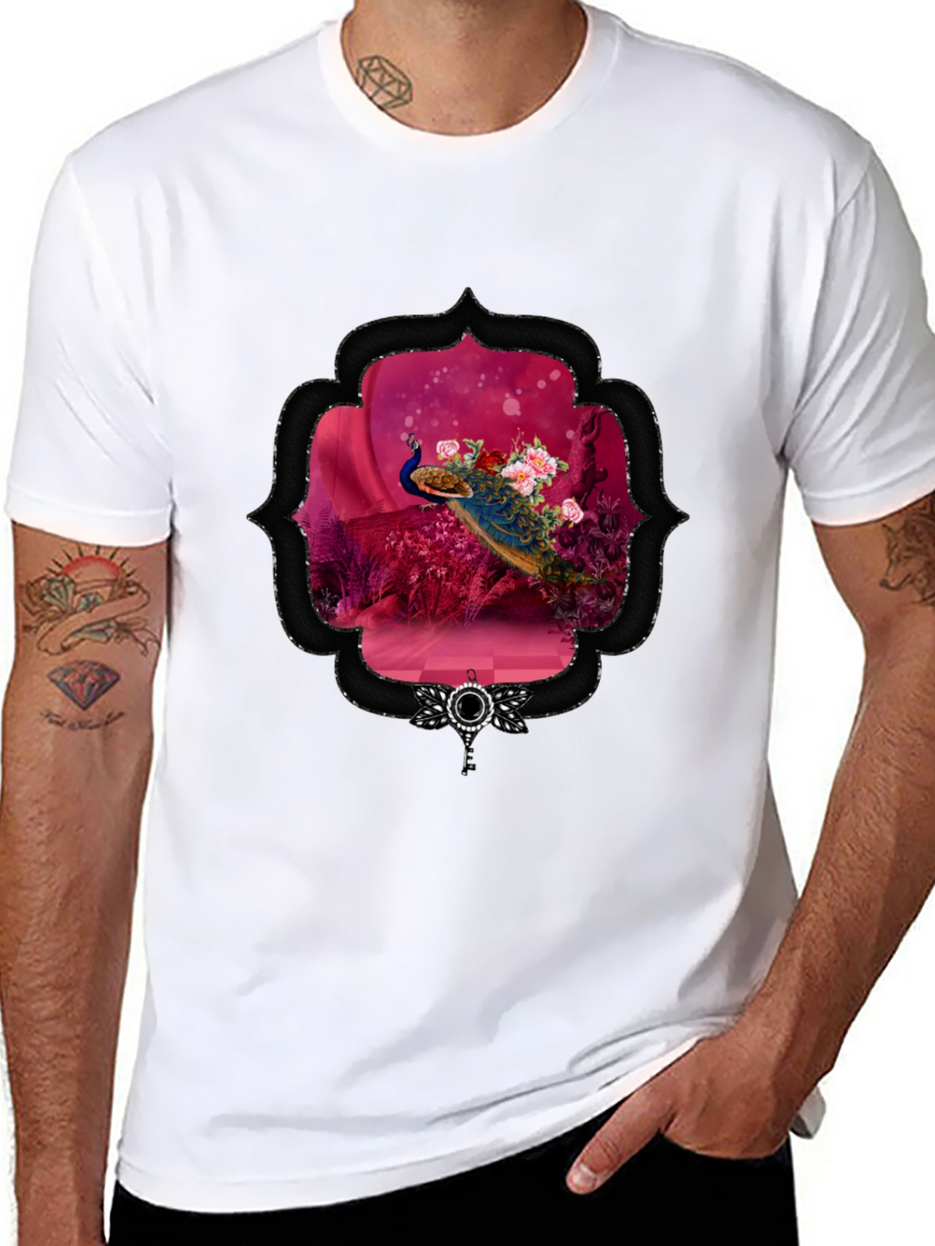 Peacock Floral Framed Graphic Tee