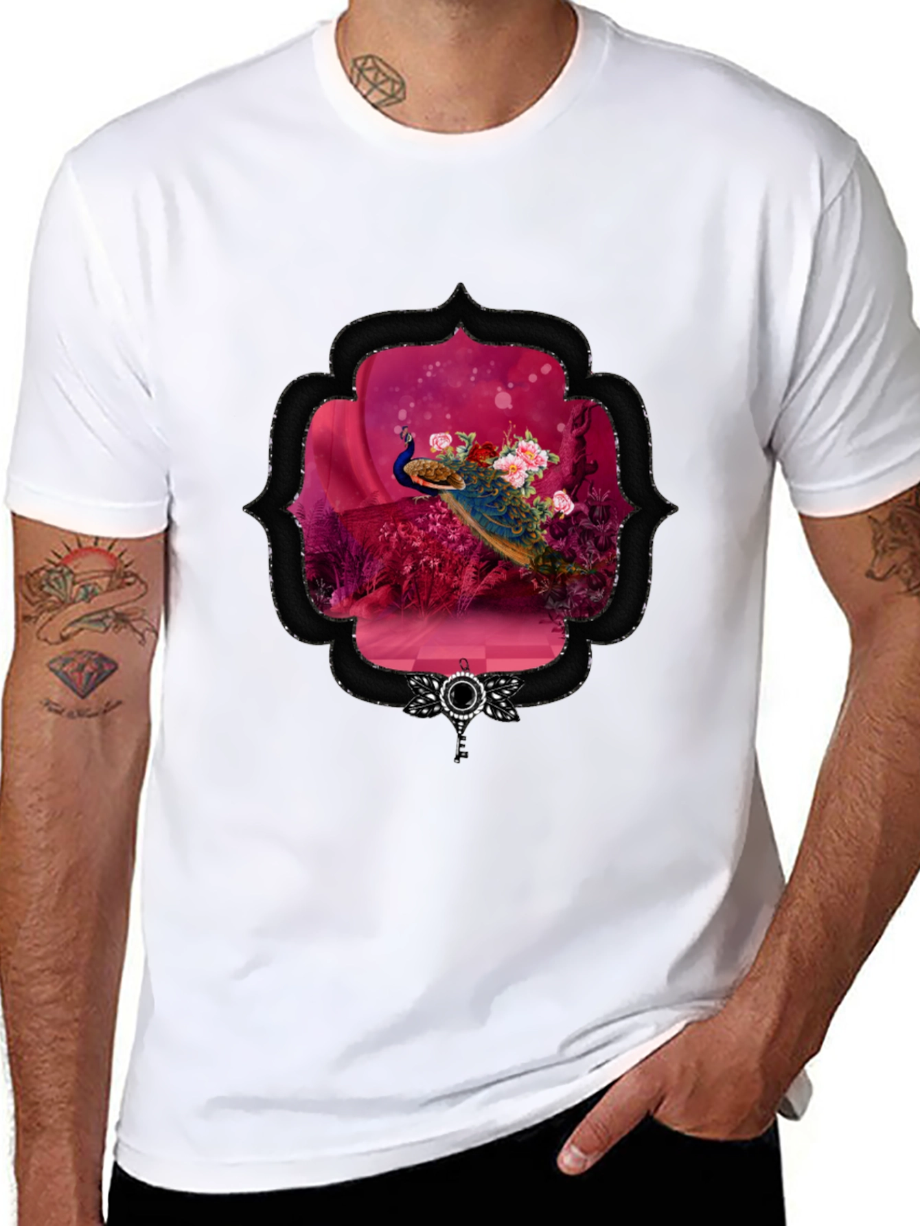 Peacock Floral Framed Graphic Tee