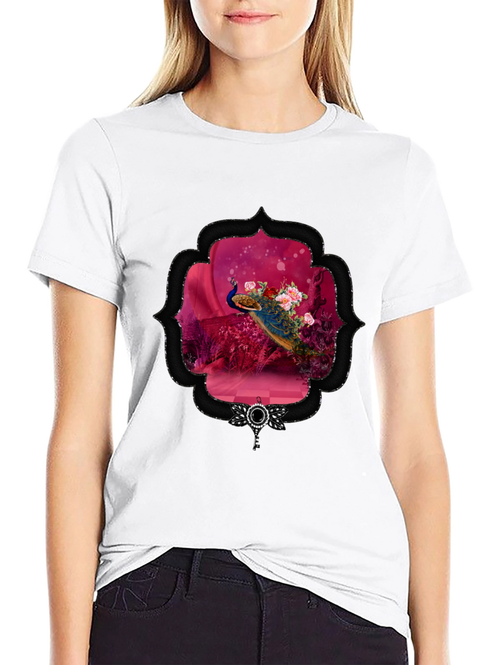Peacock Floral Framed Graphic Tee