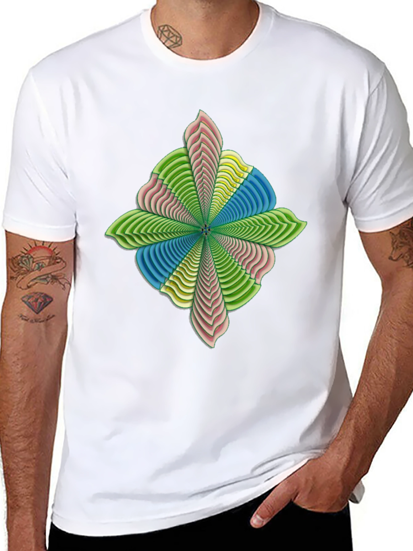 Abstract Flower Petal Graphic Print Black T-Shirt