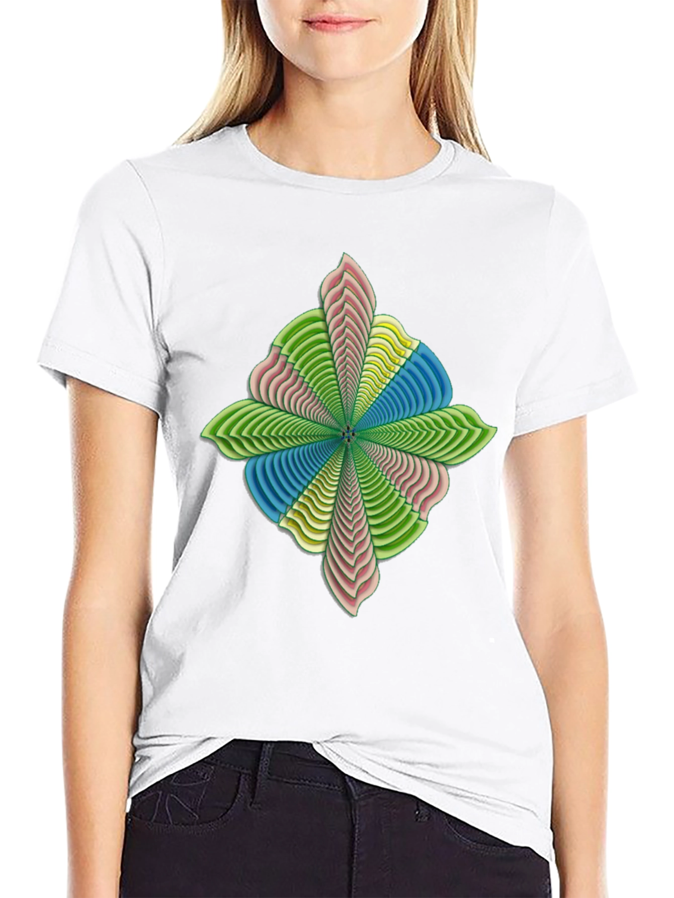 Abstract Flower Petal Graphic Print Black T-Shirt