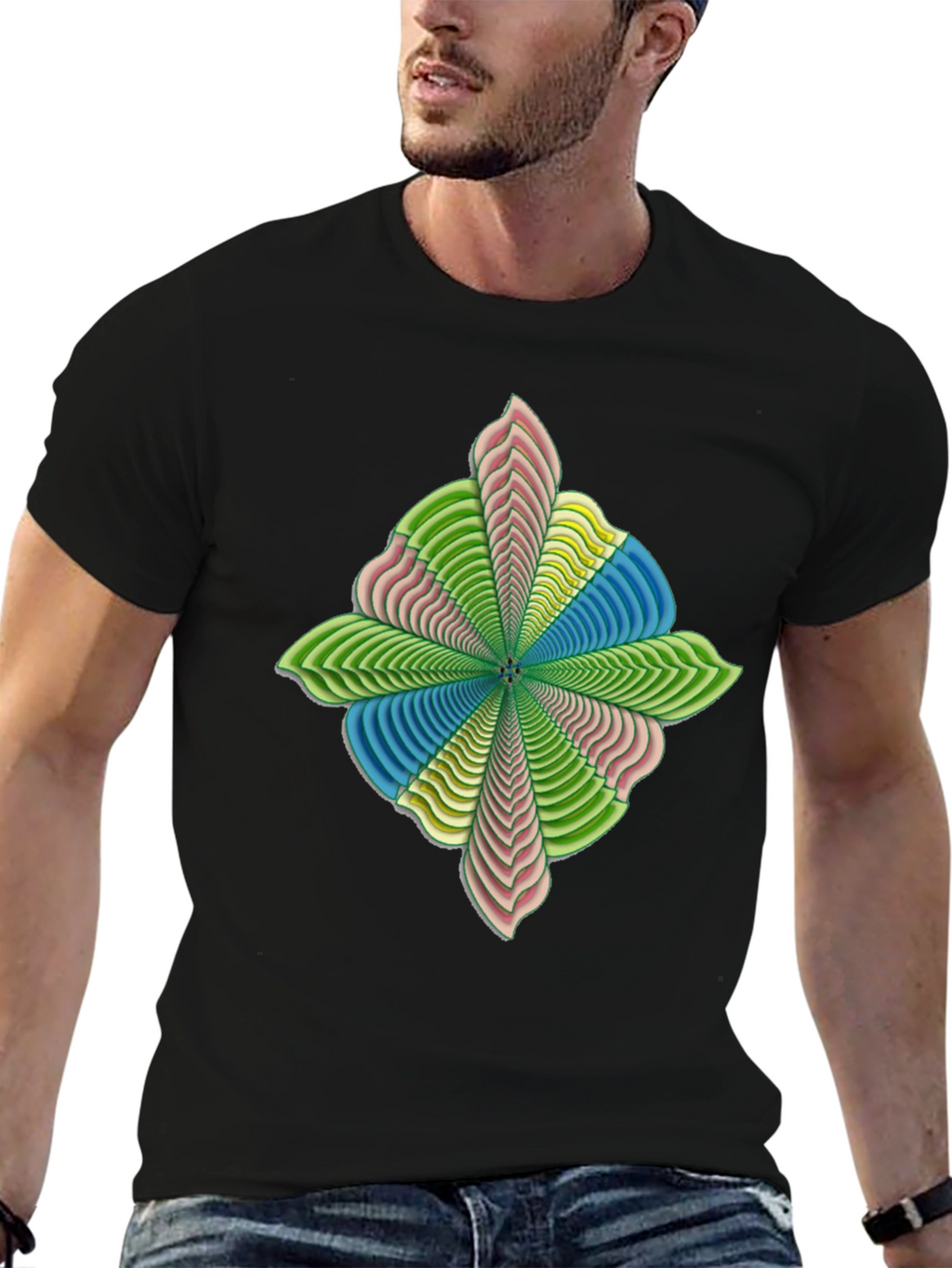 Abstract Flower Petal Graphic Print Black T-Shirt
