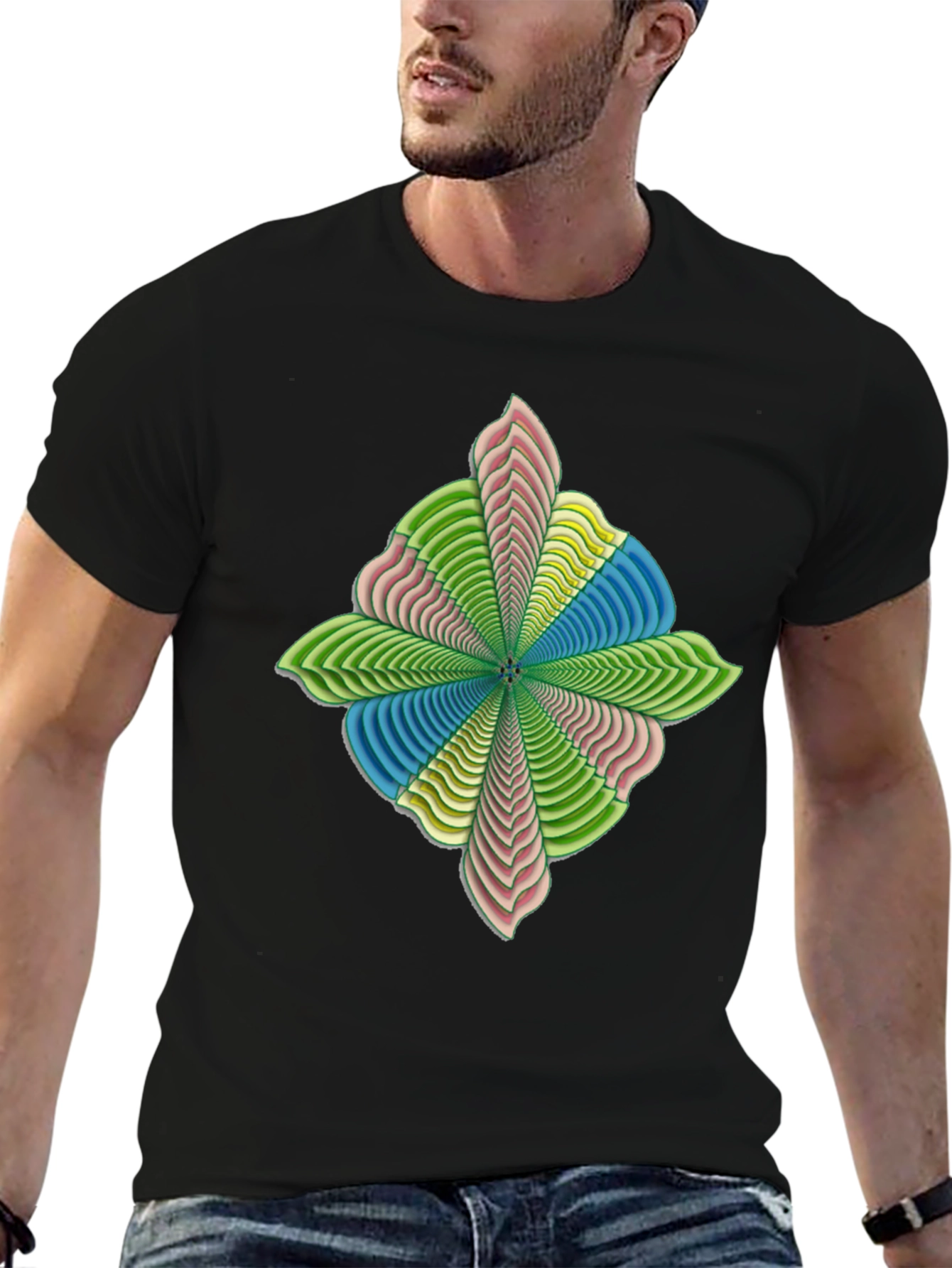 Abstract Flower Petal Graphic Print Black T-Shirt