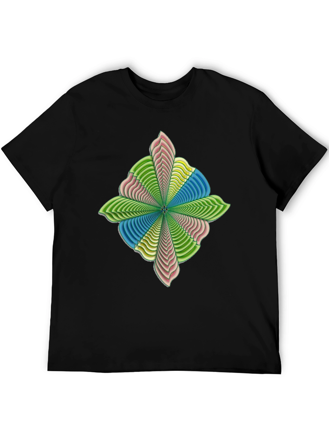 Abstract Flower Petal Graphic Print Black T-Shirt