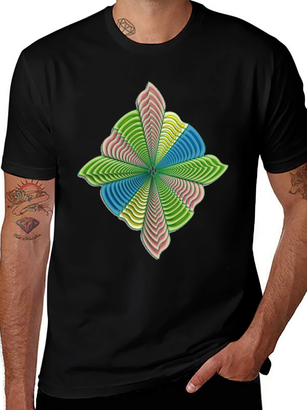 Abstract Flower Petal Graphic Print Black T-Shirt
