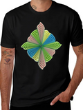 Abstract Flower Petal Graphic Print Black T-Shirt