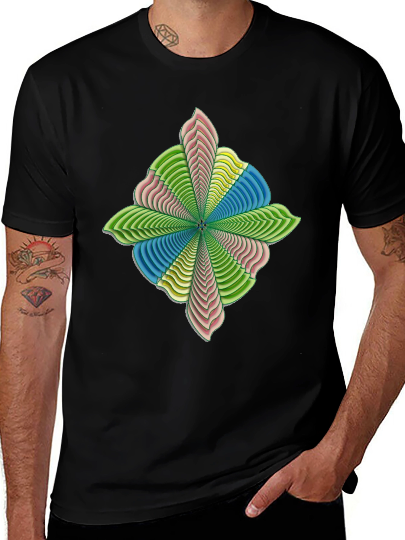 Abstract Flower Petal Graphic Print Black T-Shirt