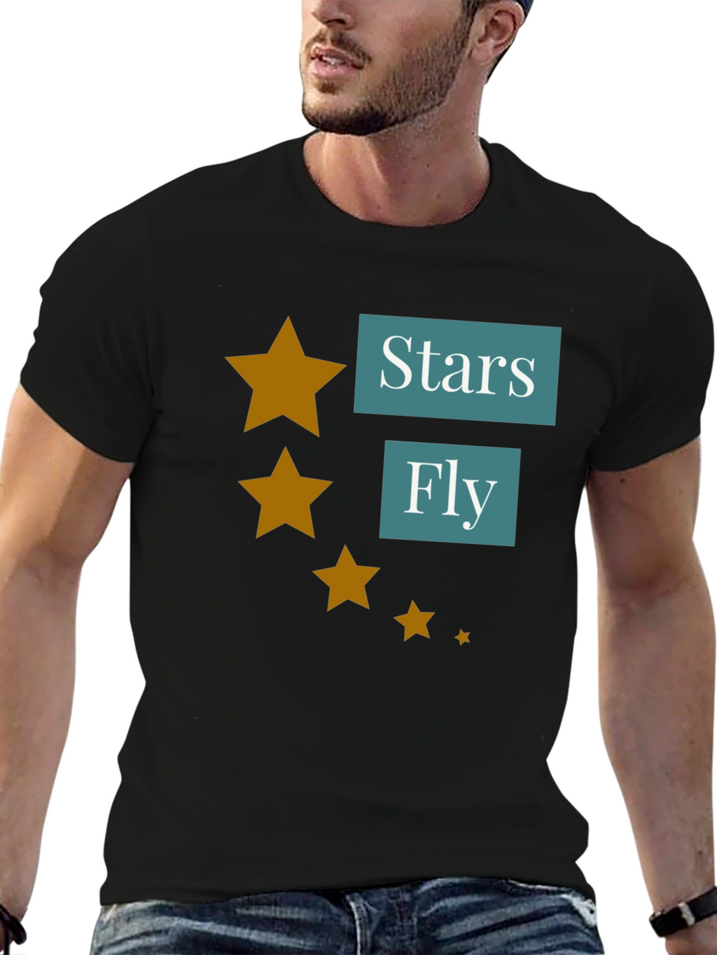 Stars Fly T-Shirt - Casual Black Tee