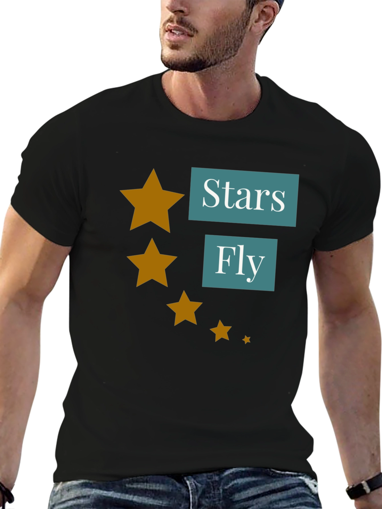 Stars Fly T-Shirt - Casual Black Tee