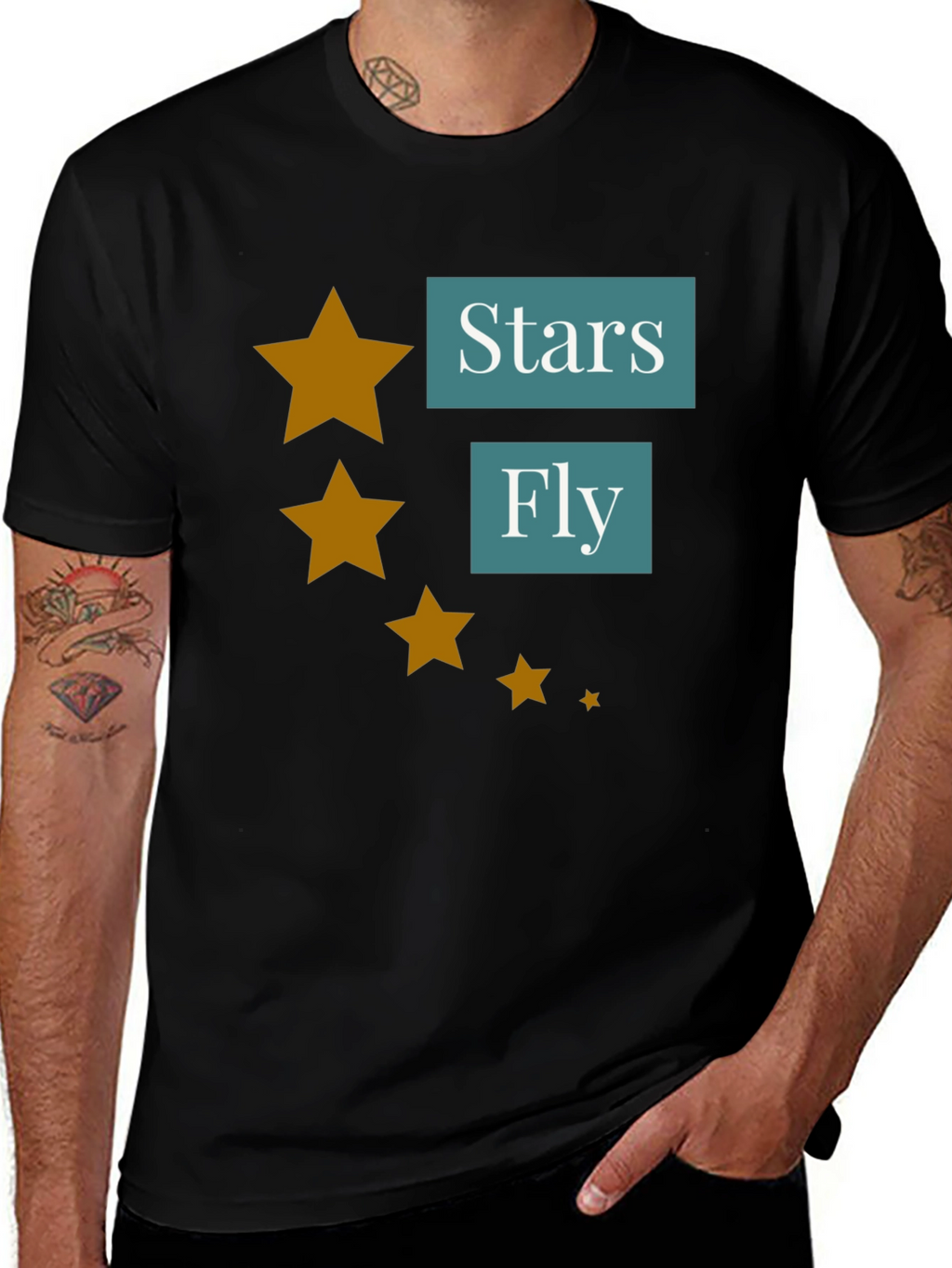 Stars Fly T-Shirt - Casual Black Tee
