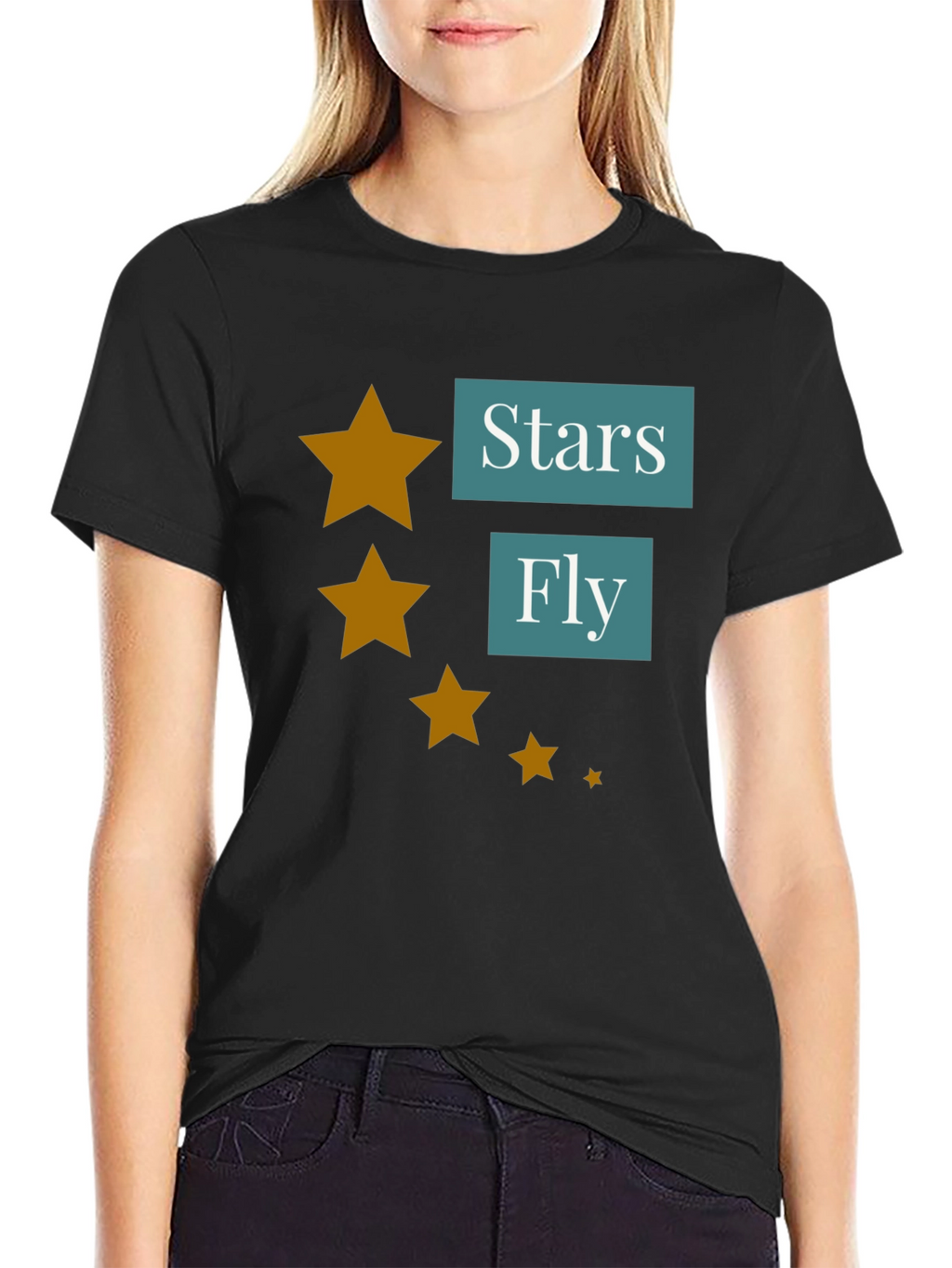 Stars Fly T-Shirt - Casual Black Tee