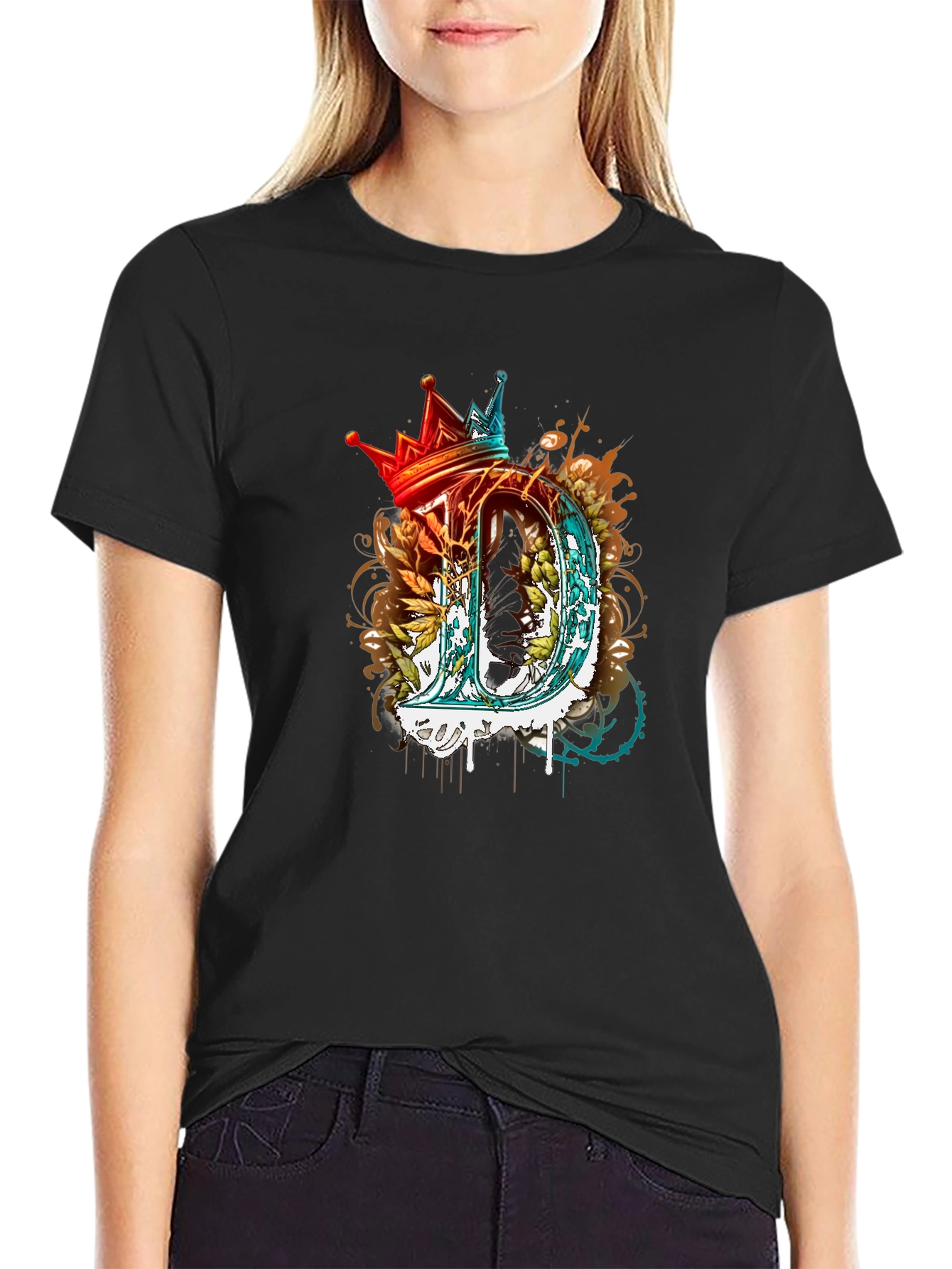 King D Letter Graphic Print T-Shirt