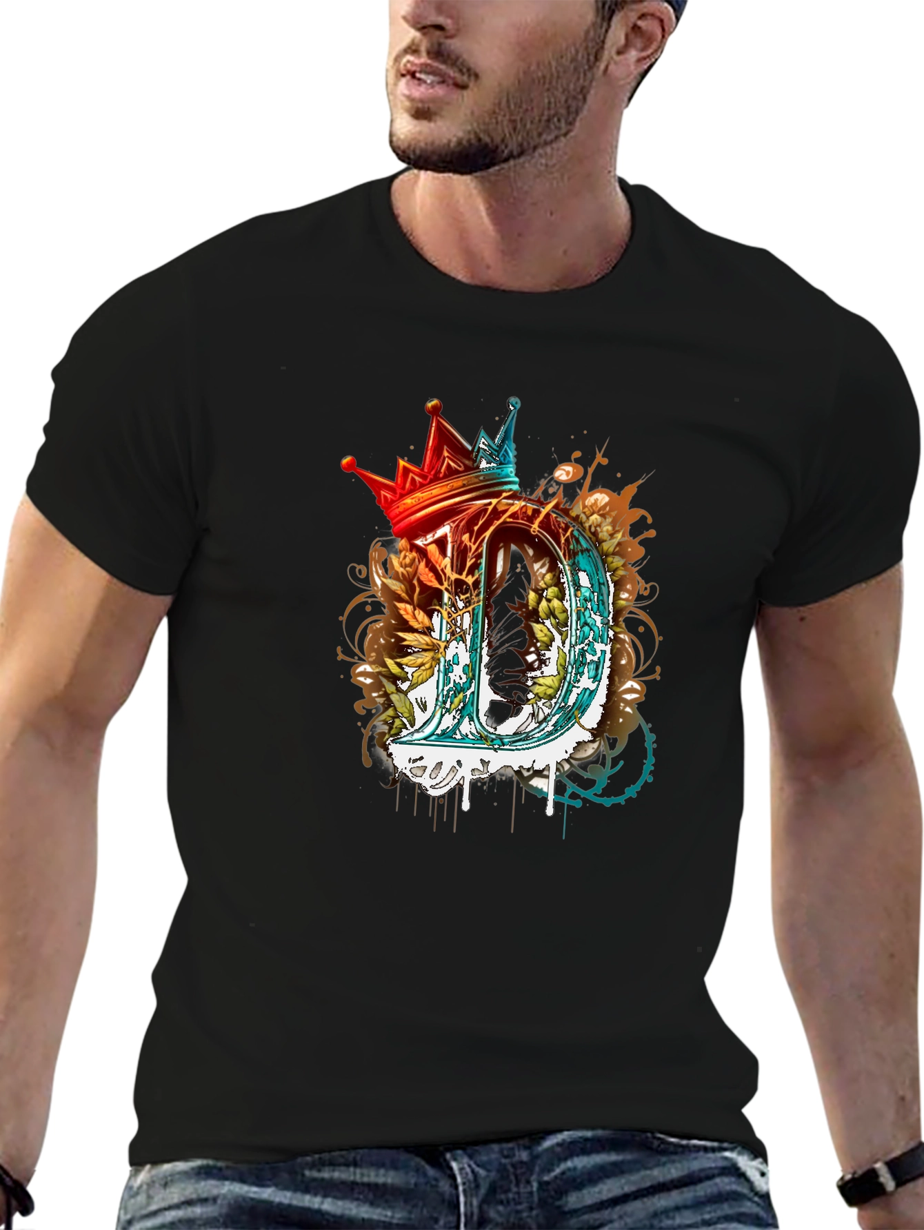 King D Letter Graphic Print T-Shirt