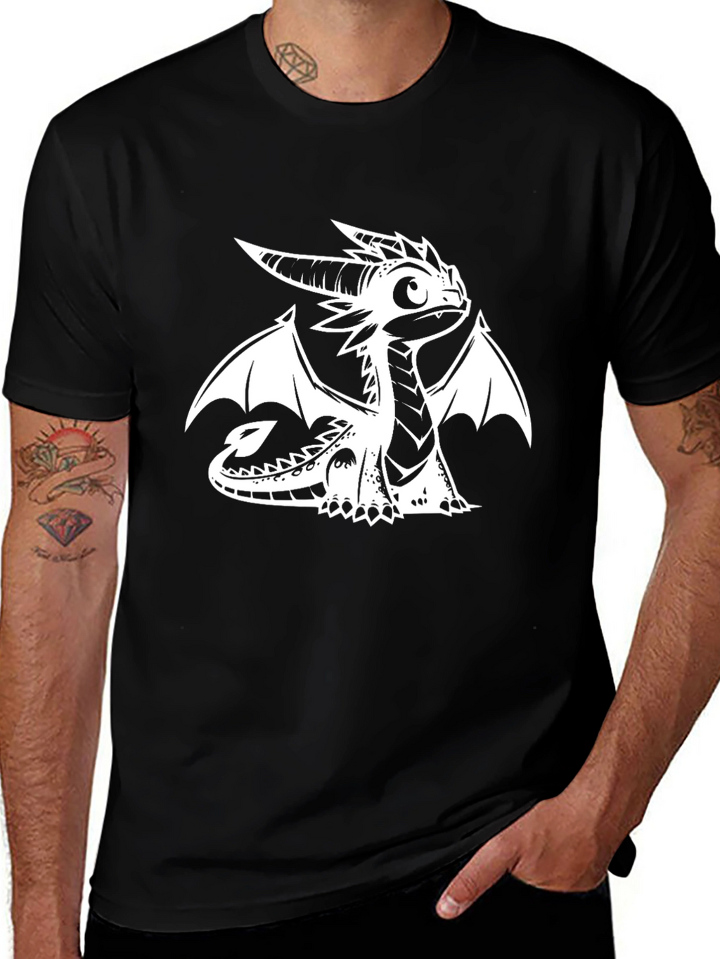 Cool Dragon Graphic Tee - Black Cotton T-Shirt