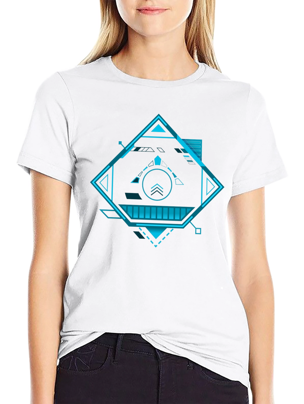 Futuristic Geometric Graphic Tee - Black