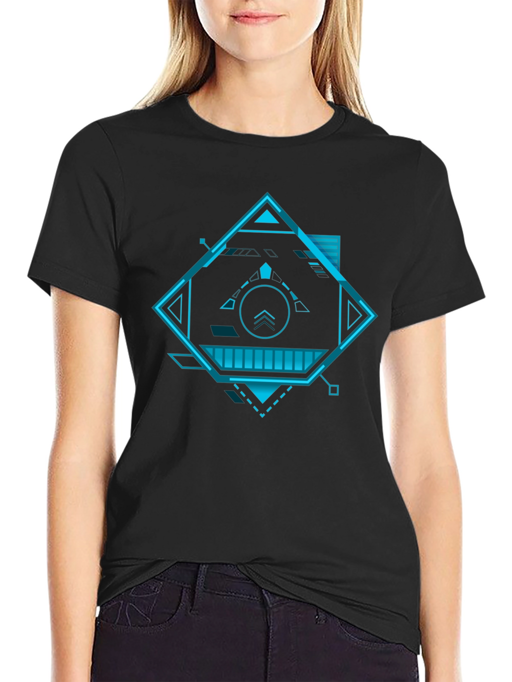 Futuristic Geometric Graphic Tee - Black