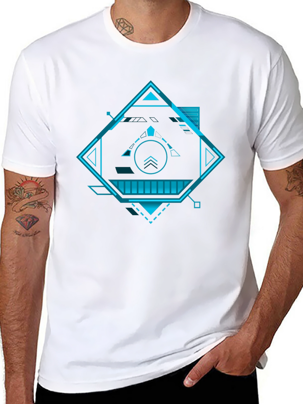 Futuristic Geometric Graphic Tee - Black