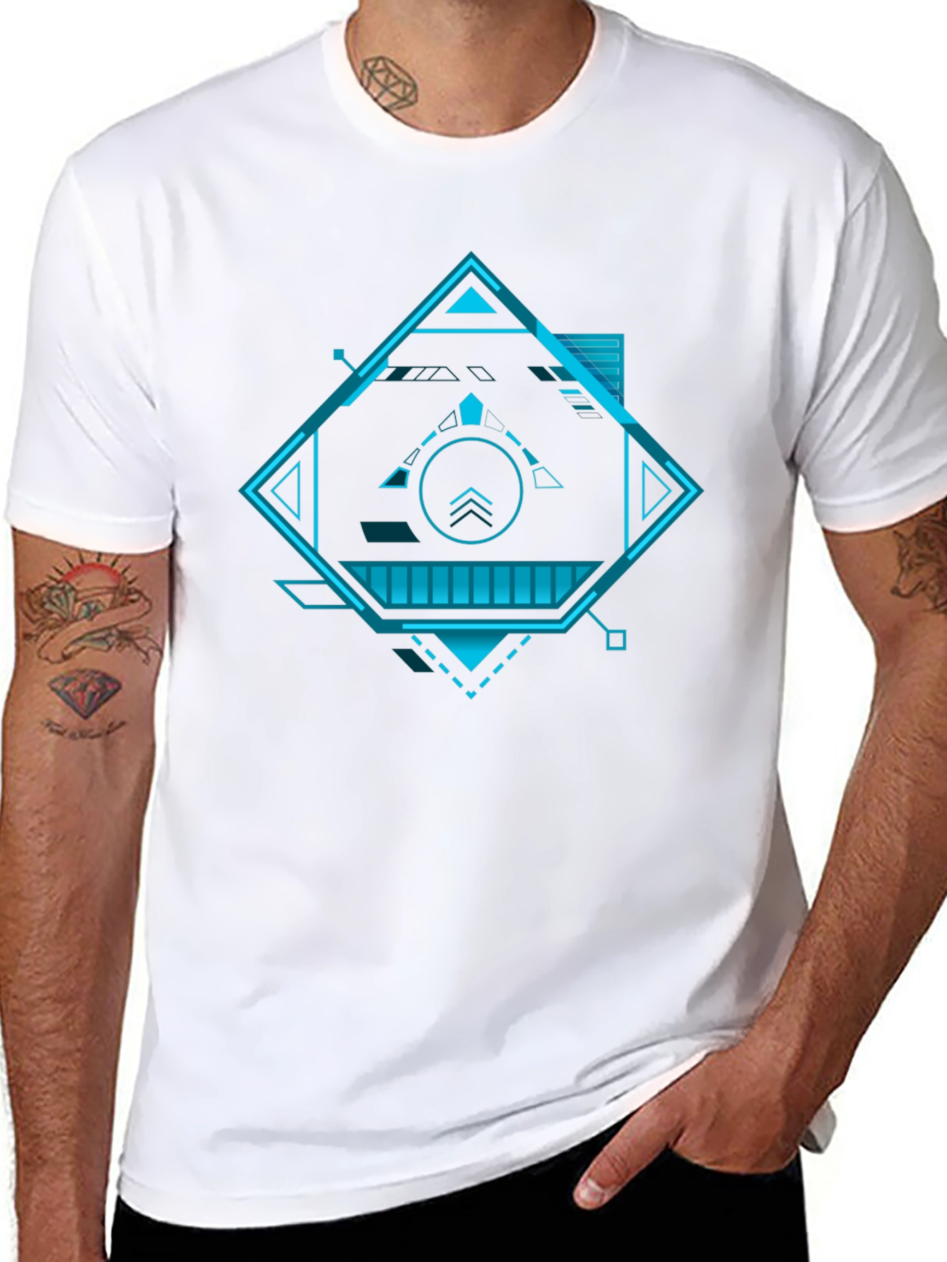 Futuristic Geometric Graphic Tee - Black