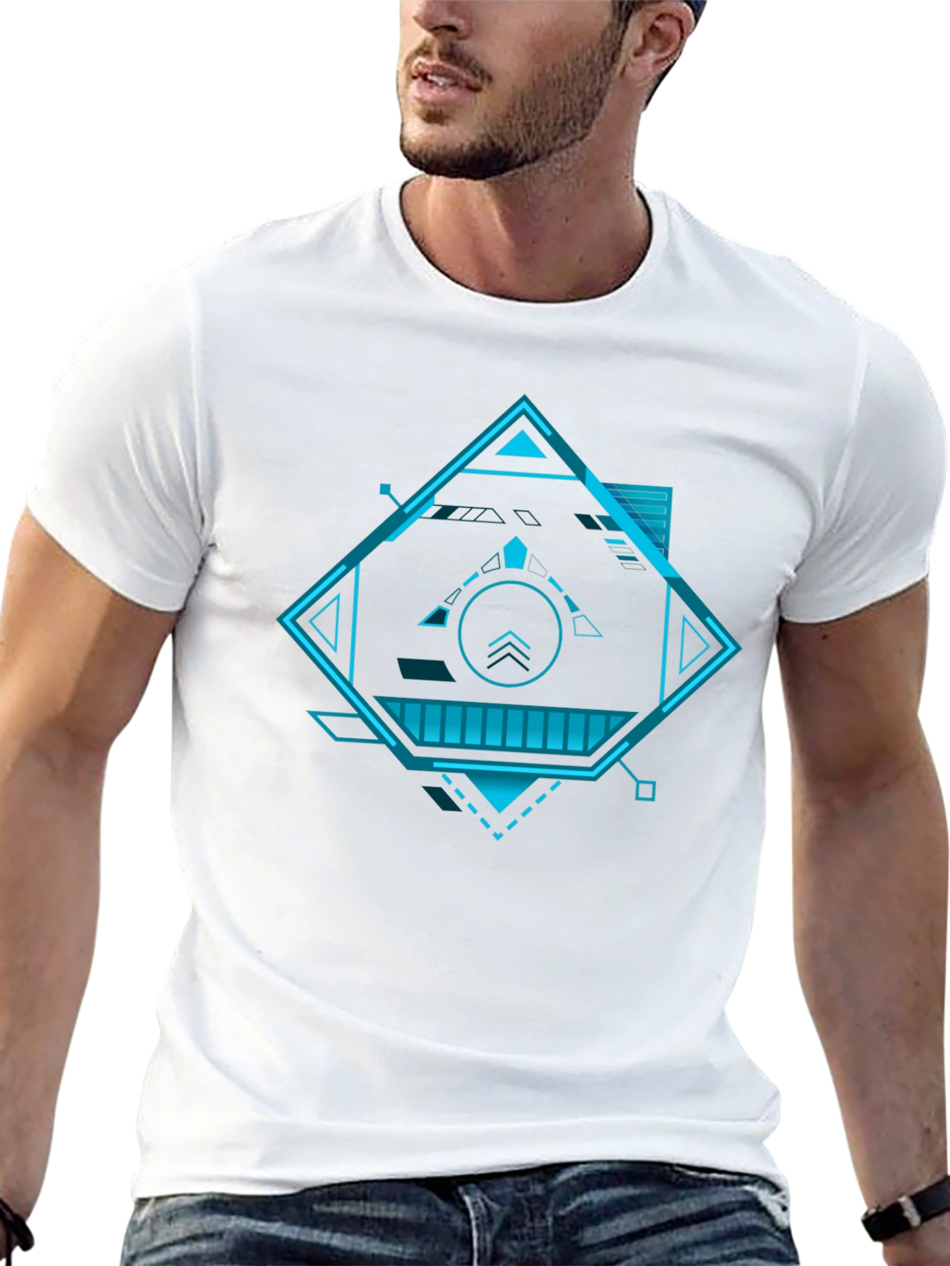 Futuristic Geometric Graphic Tee - Black