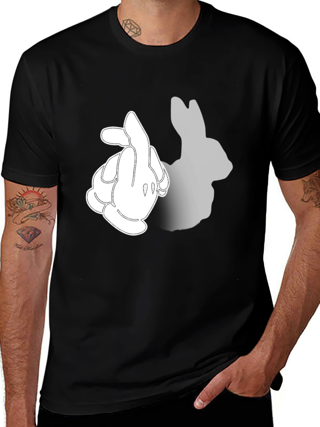 Funny Cartoon Bunny Silhouette Graphic T-Shirt