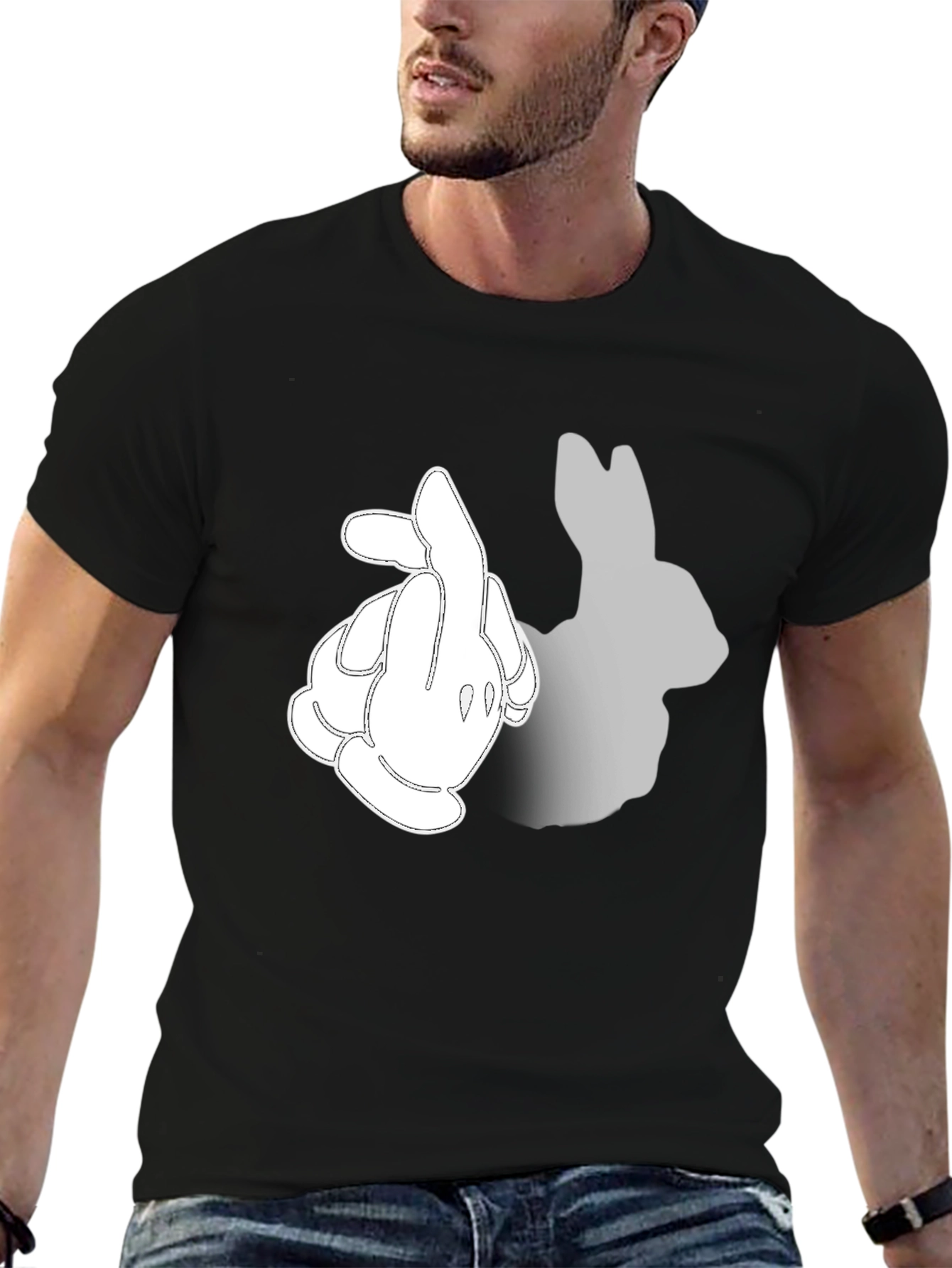 Funny Cartoon Bunny Silhouette Graphic T-Shirt