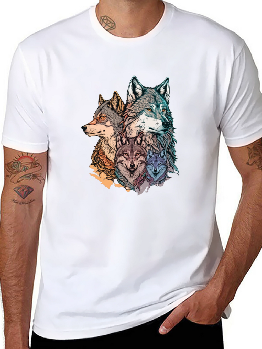 Wolf Pack Graphic Print Black T-Shirt