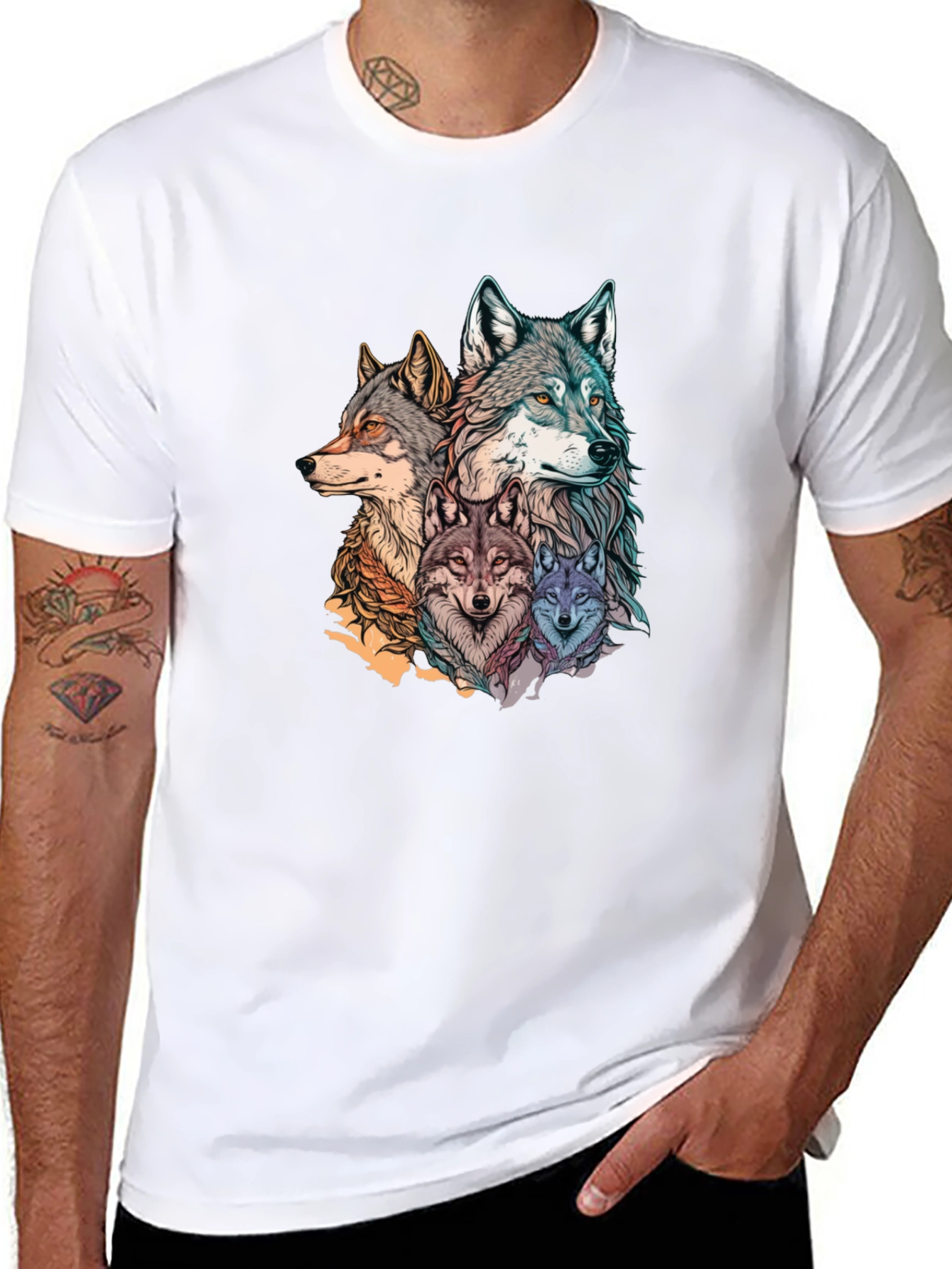 Wolf Pack Graphic Print Black T-Shirt