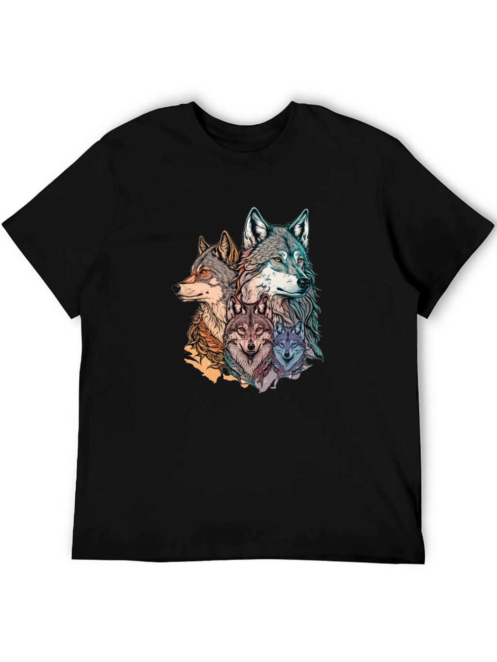 Wolf Pack Graphic Print Black T-Shirt