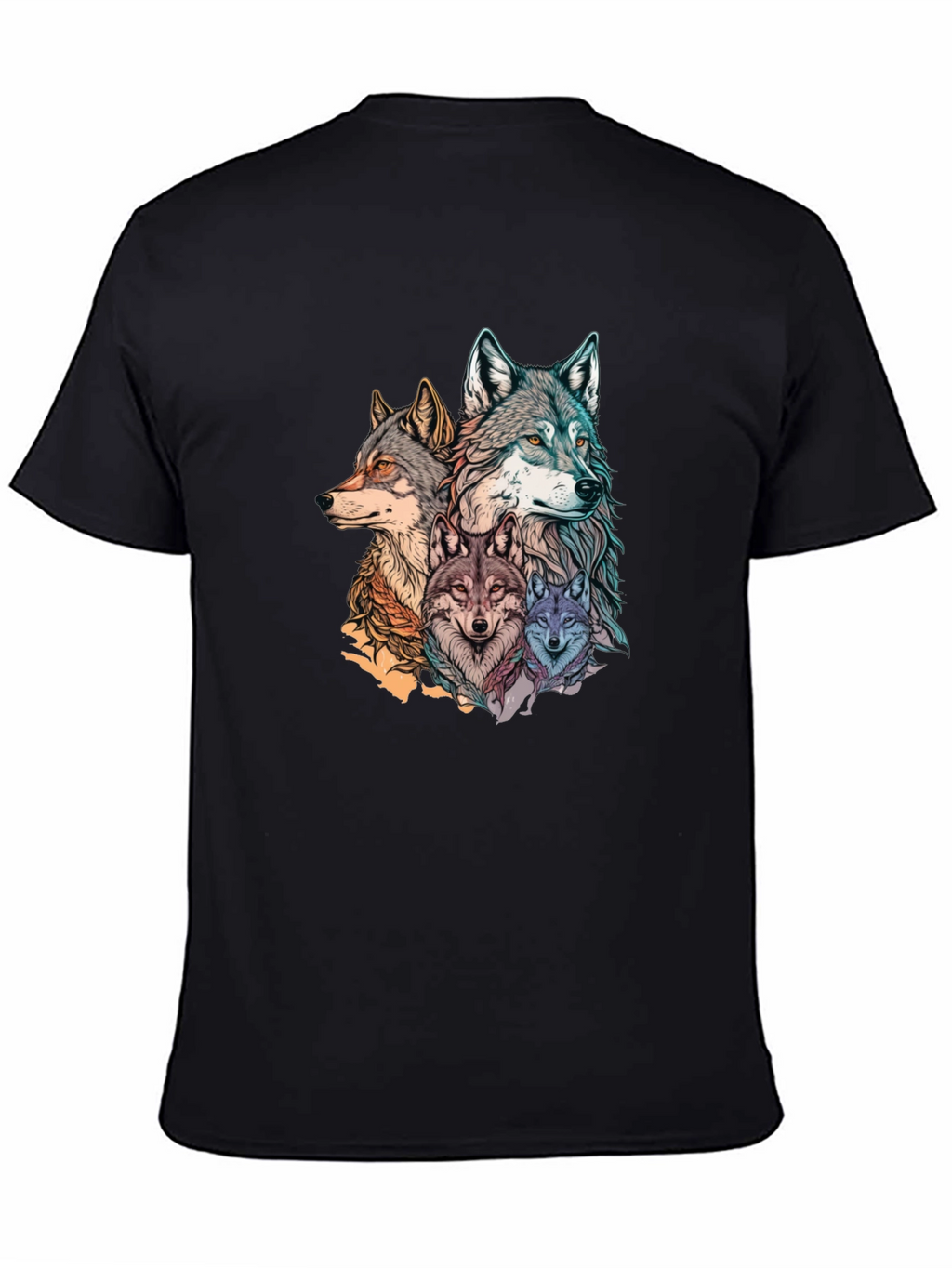 Wolf Pack Graphic Print Black T-Shirt