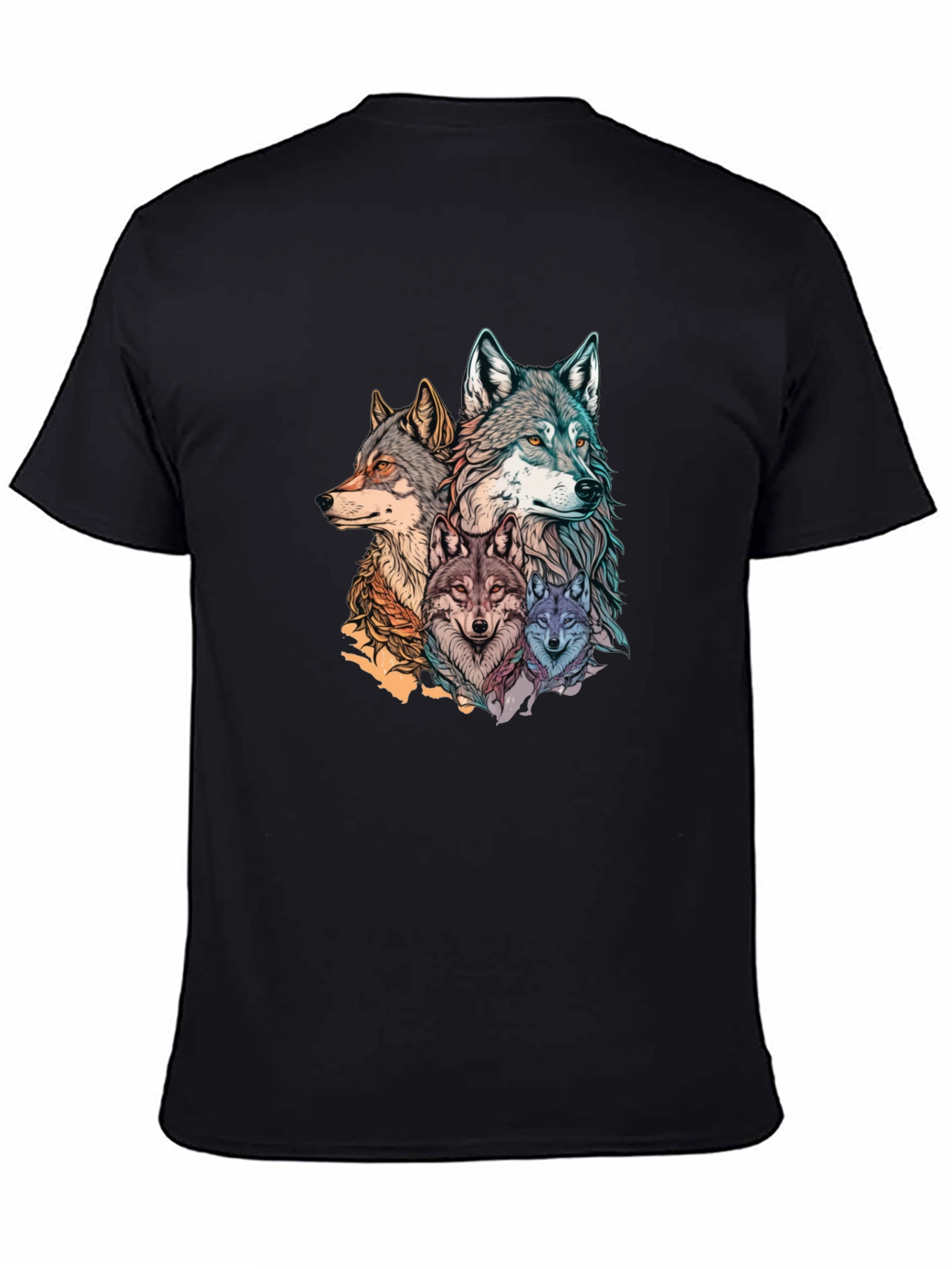 Wolf Pack Graphic Print Black T-Shirt
