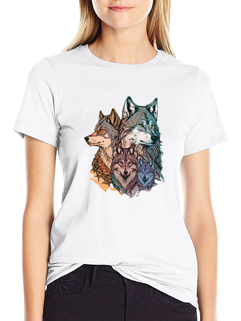 Wolf Pack Graphic Print Black T-Shirt