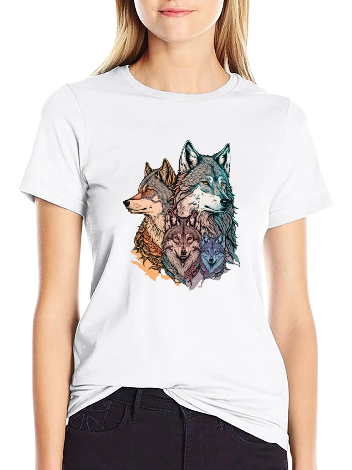 Wolf Pack Graphic Print Black T-Shirt