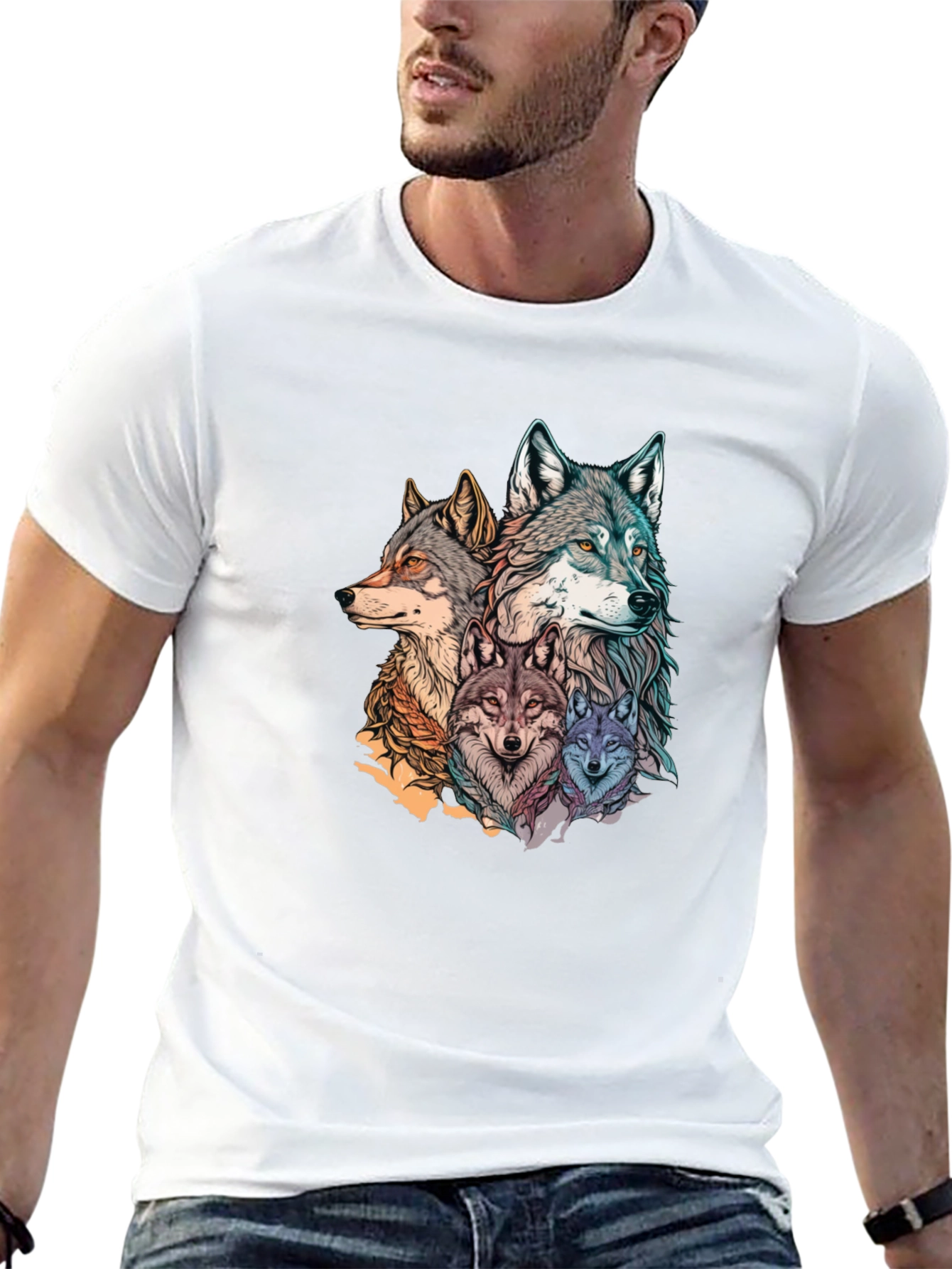 Wolf Pack Graphic Print Black T-Shirt