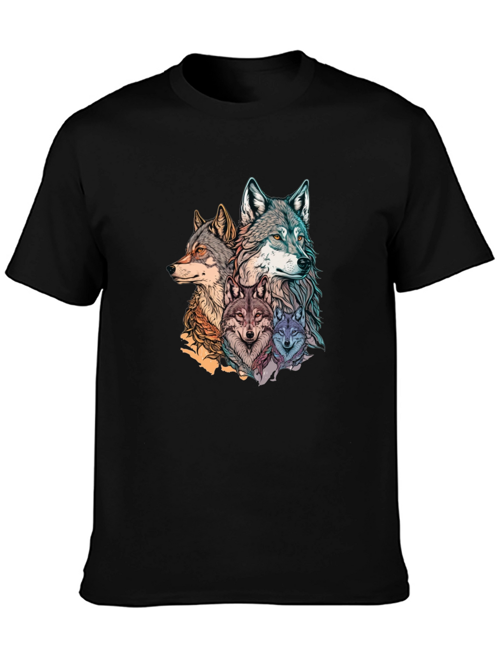 Wolf Pack Graphic Print Black T-Shirt