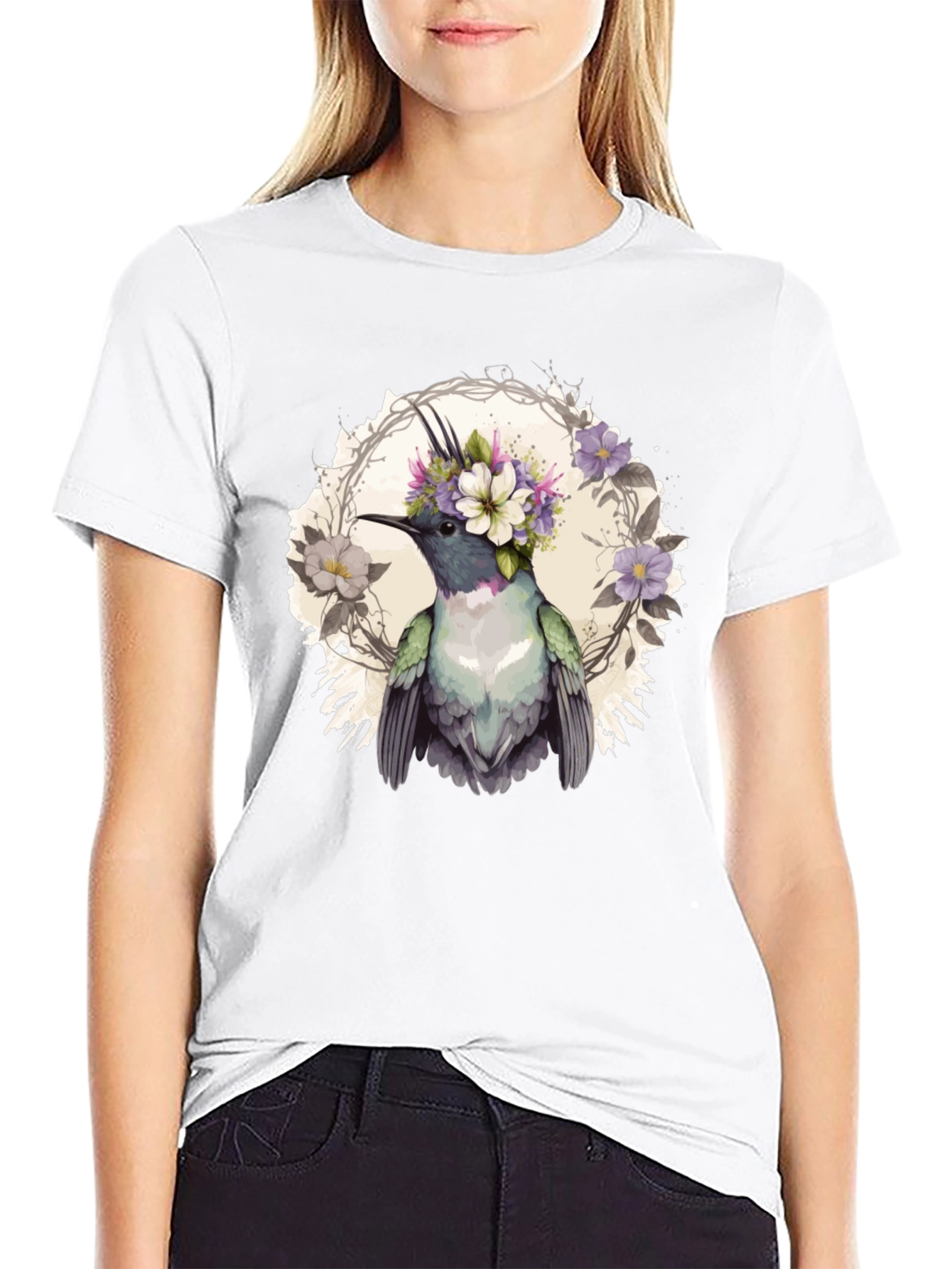 Hummingbird Floral Crown T-Shirt
