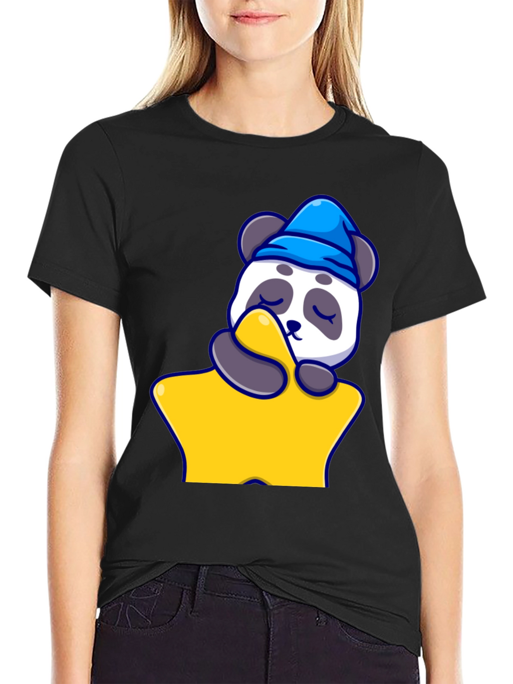 Cute Panda Sleeping on Star T-Shirt