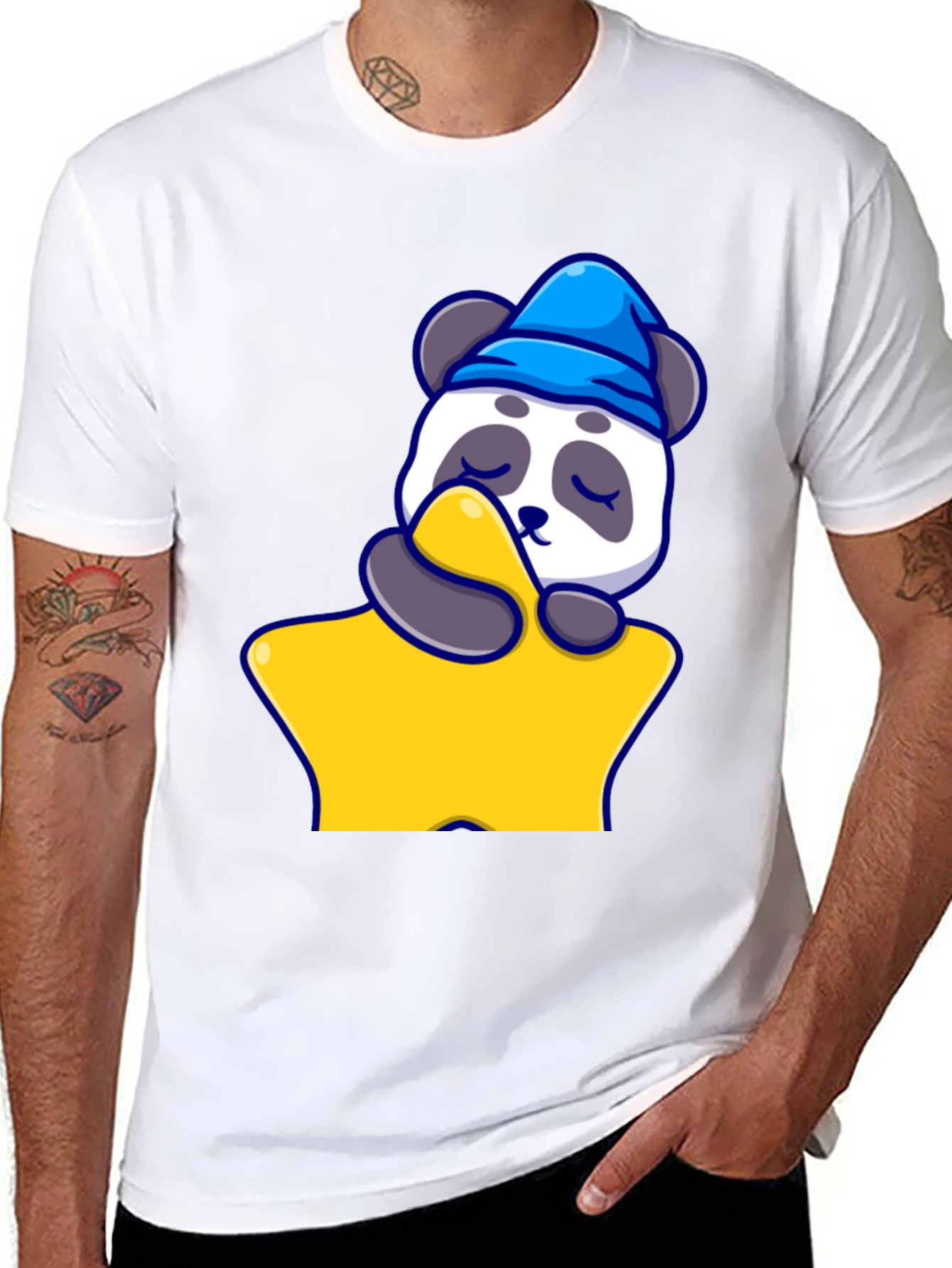 Cute Panda Sleeping on Star T-Shirt