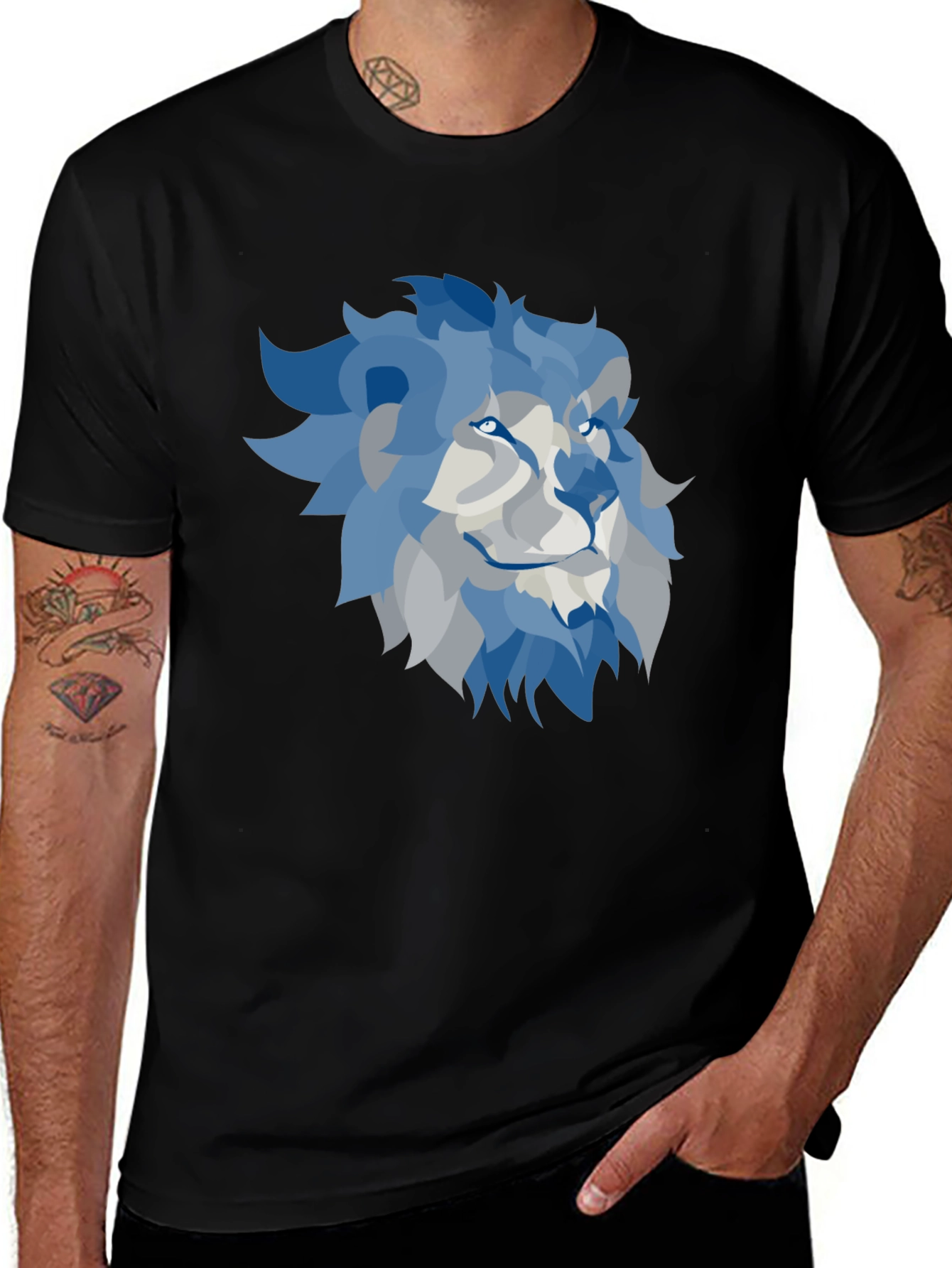 Lion Graphic T-Shirt - Cool Blue Design